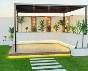 جلسة خارجية أنيقة في حديقة منزلية